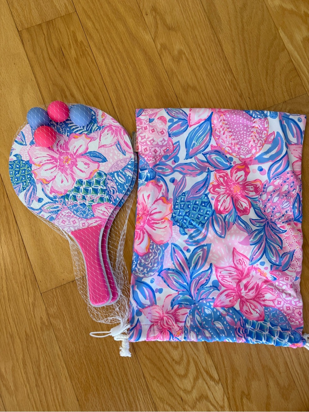 Lilly Pulitzer Paddle Ball Set with Matching Drawstring Bag New